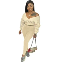 womens tracksuits v neck long sleeve pants solid two piece sets for woman