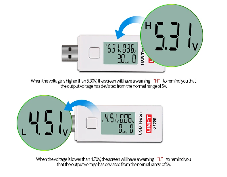 UNI-T UT658B USB тестер телефон компьютер зарядка Напряжение Ток энергии монитор ЖК-подсветка