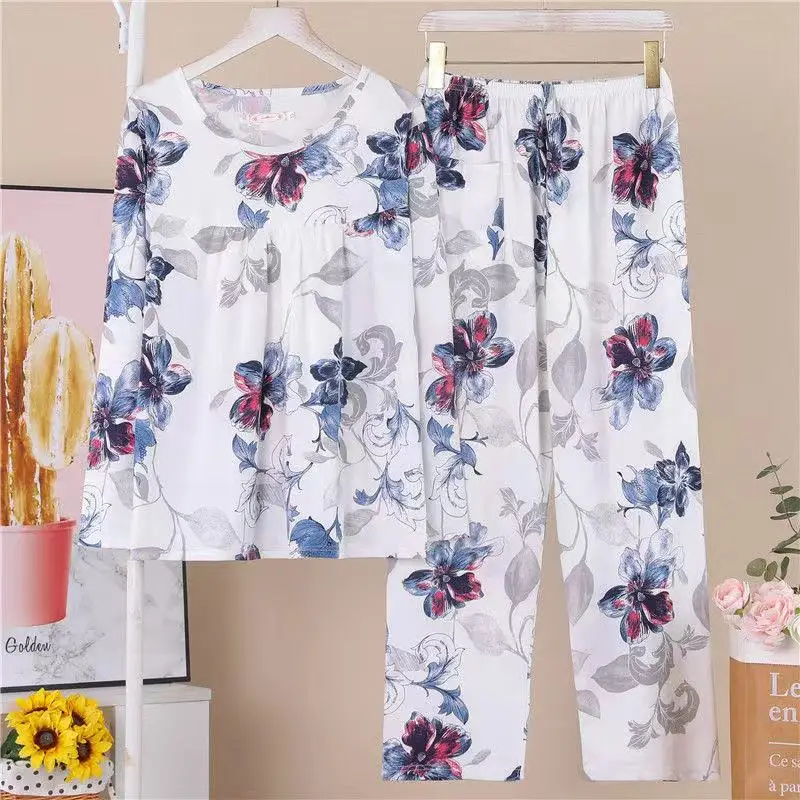 

Summer Pajamas Set Women Long Sleeve Sleepwear Pyjamas 2-Piece Set Plus Size Mom Homewear Cozy Plus Female Pijamas Suit