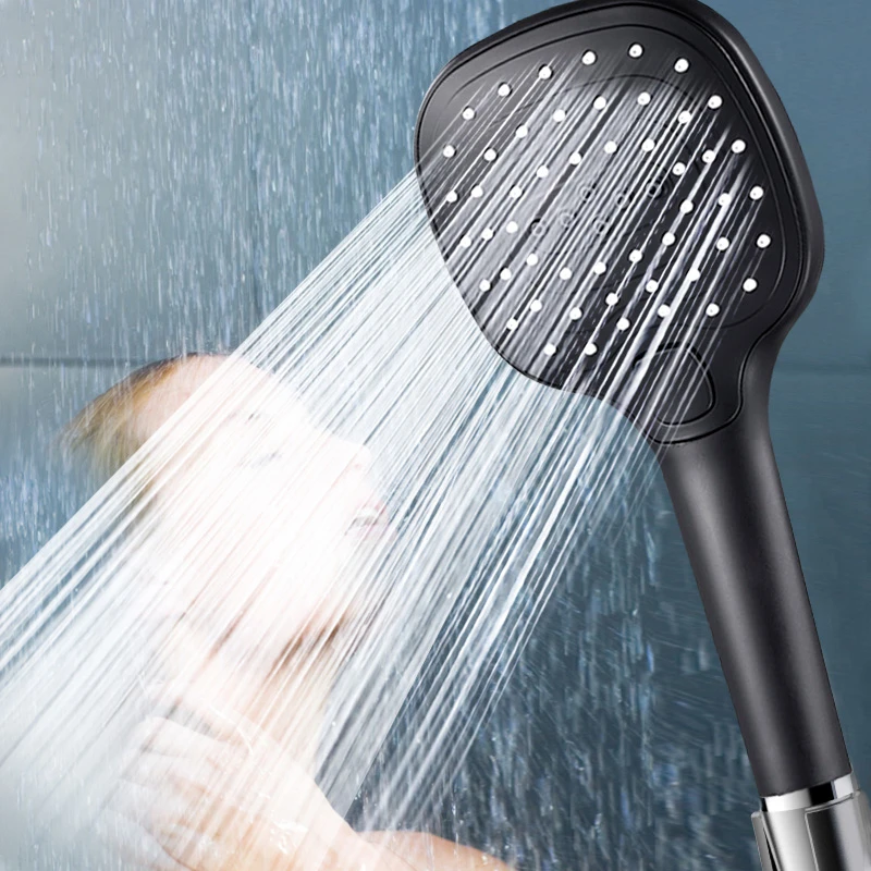 

Black Shower Hand-Held Shower Head Shower Water Heater Pressurized Self-Cleaning Button Shower Head Bath Set For Bathroom Supply
