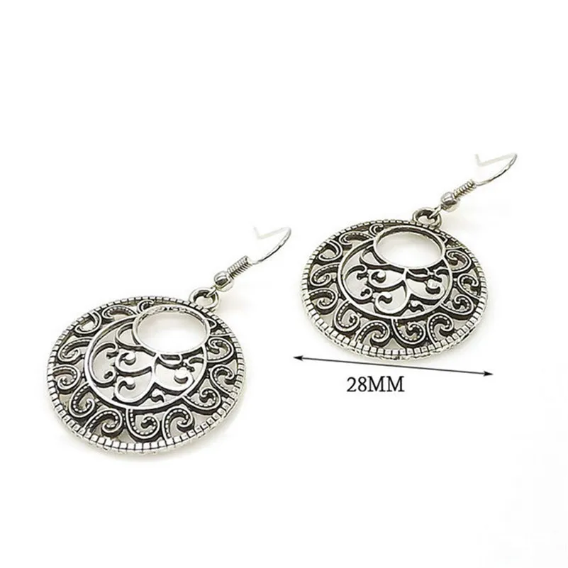 

Trendy Jewelry Bohemian Vintage Ethnic Tibetan Silver Long Big Hollow Round Drop Earring Carved Flowers dangle Earrings Women