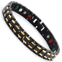 wollet jewelr 5 in 1 health energy infrared germanium negative ion magnetic gold black stainless steel bracelet bangle women men