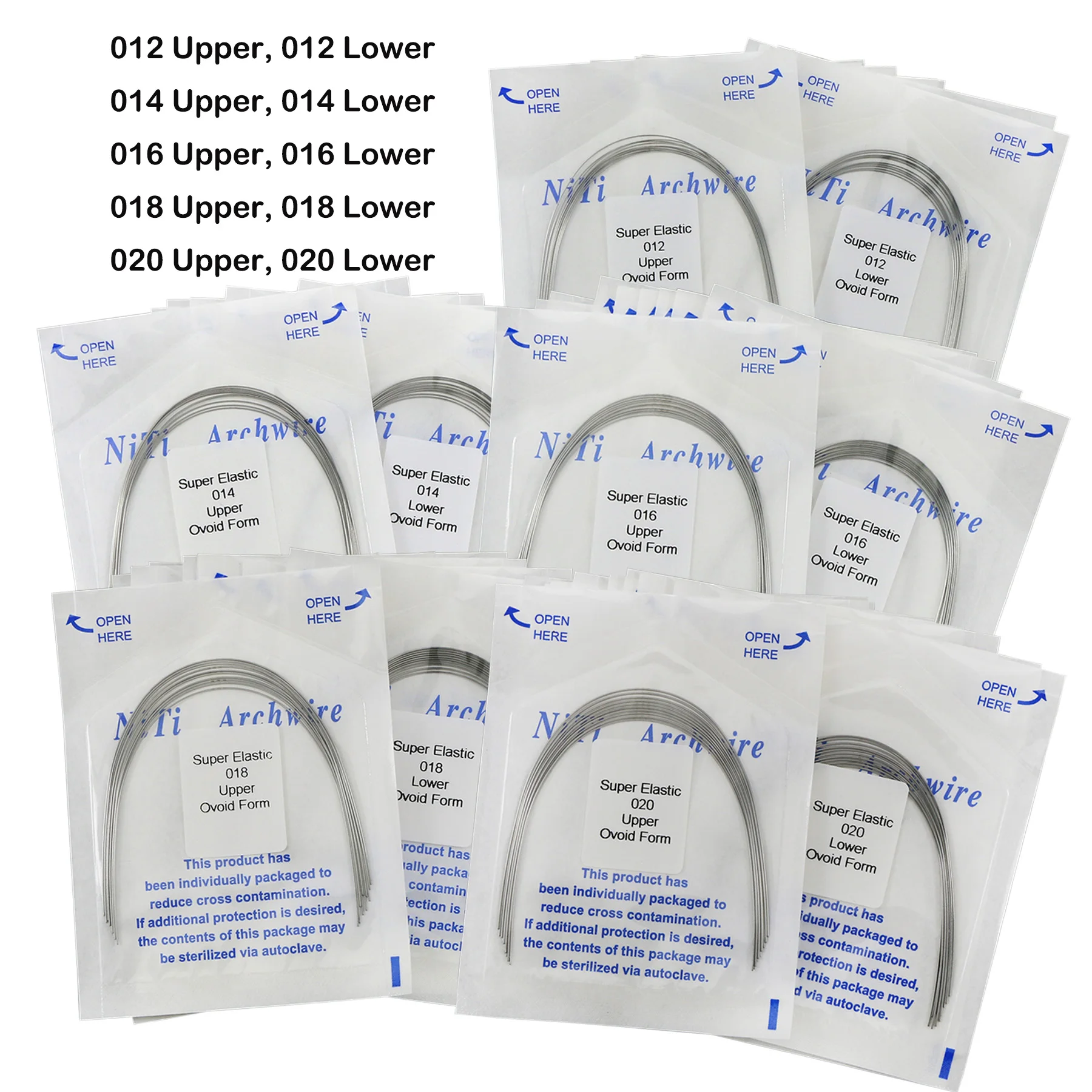 

Dental Orthodontic Super Elastic Niti Round Arch Wire Ovoid Form Upper/Lower 012/014/016/018/020 10Packs/100Pcs