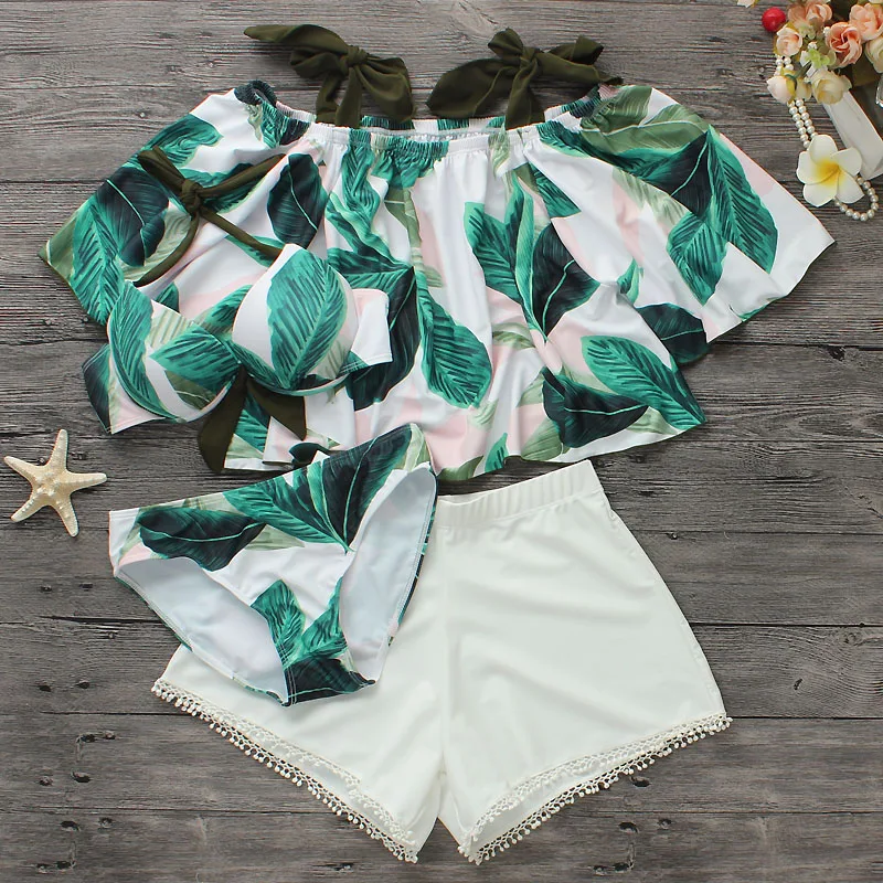 Женский комплект бикини из четырех предметов купальник с чашками пуш-ап