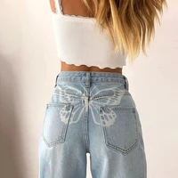 sexy hip butterfly pattern jeans women high waist indie straight pants 2021 spring autumn street new fashion denim trousers y2k