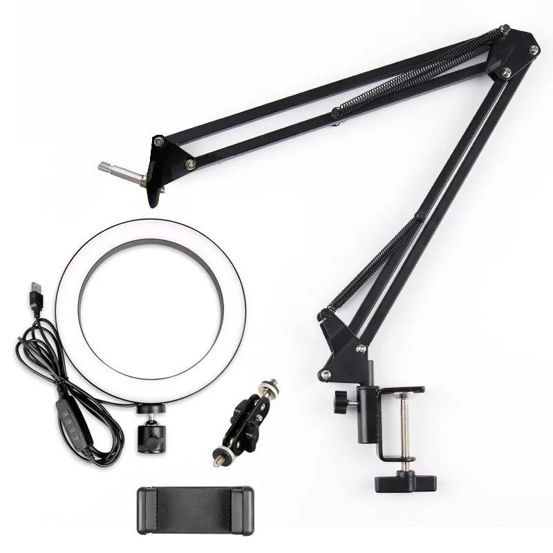 

MAMEN Dimmable 26cm Selfie Ring Light Led Video Studio Photography Lighting with Long Arm Desktop Table Phone Holder for Youtube