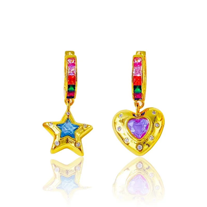 

Hoop Earrings Jewelry for Women 2021 Piercing Star Heart Colorful Zircon Woman Earring Accessories Bijouterie Female Hoops Gift