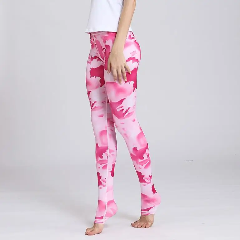 Pink Camouflage Женские штаны для занятий фитнесом и йогой, обтягивающие спортивные Леггинсы с высокой талией, эластичные длинные колготки с романтическим принтом для бега, контроль живота - Цвет: Pink Camouflage
