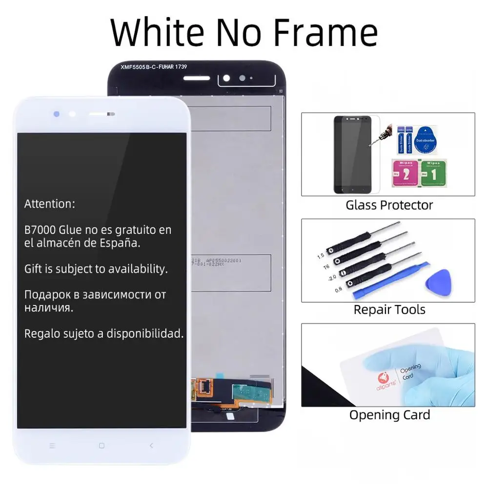 Дисплей для Xiaomi Mi A1 MiA1 5X LCD в сборе с тачскрином на рамке 5.5'' черный белый золото - Цвет: White No Frame
