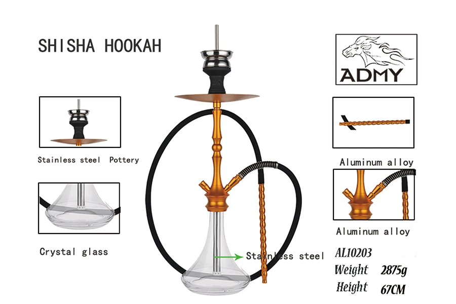 Hgt68cm Hose150cm современный алюминиевый кальян шесть цветов наргиле курительная трубка с фабрики рюкзак подарок