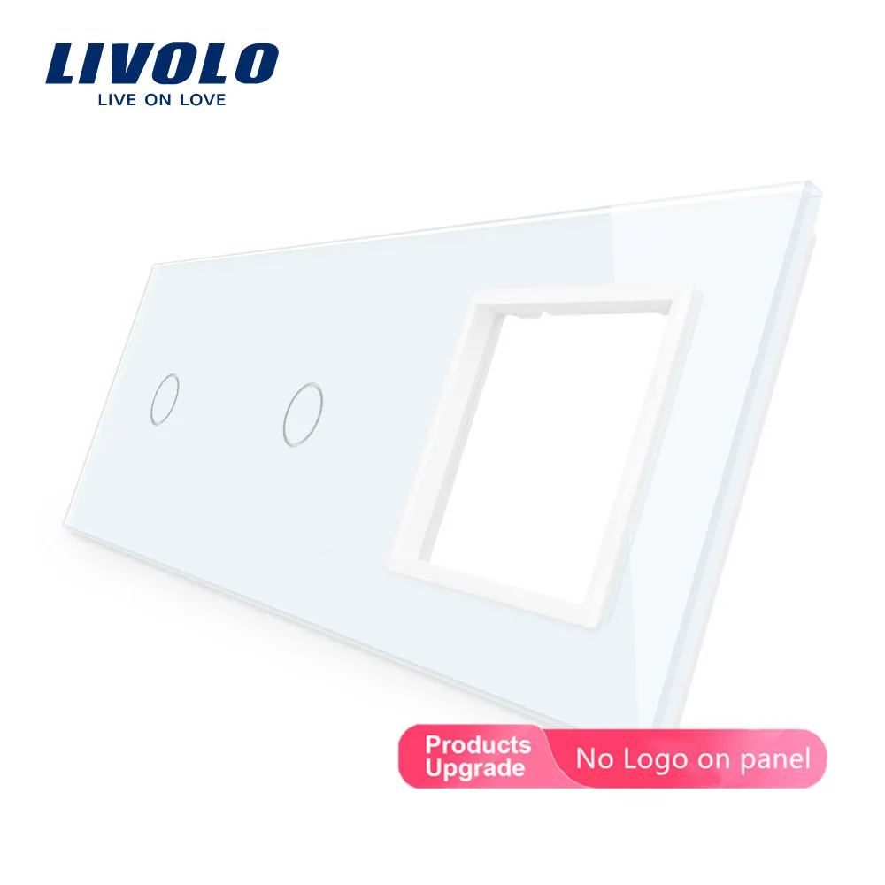 White-No logo Livolo белое жемчужное Хрустальное стекло, 222 мм* 80 мм, стандарт ЕС, 2 комплекта и 1 Рамка стеклянная панель, C7-C1/C1/SR-11(4 цвета), только панель, без логотипа - Цвет: White-No logo