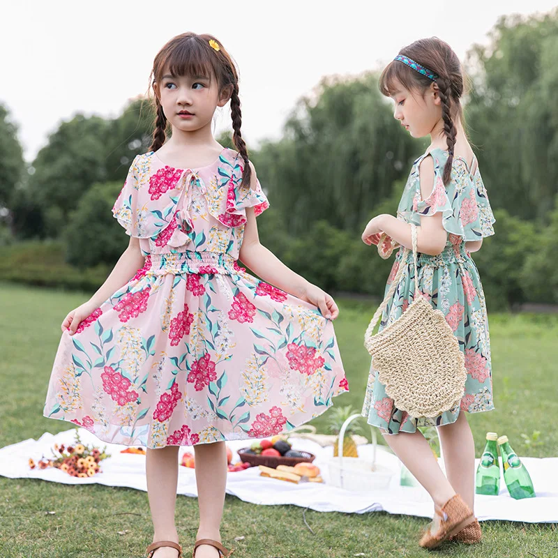 Teen Kids Dresses for Girls Clothes 2021 Summer Floral Bohemia Beach Dress Children's Princess Outfits 10 12 14 Years | Детская