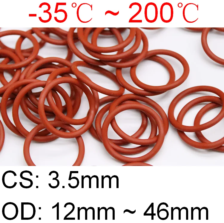 

10pcs Red VMQ Silicone O Ring CS 3.5mm OD 12 ~46mm Food Grade Waterproof Washer Rubber Insulate Round O Shape Seal Gasket