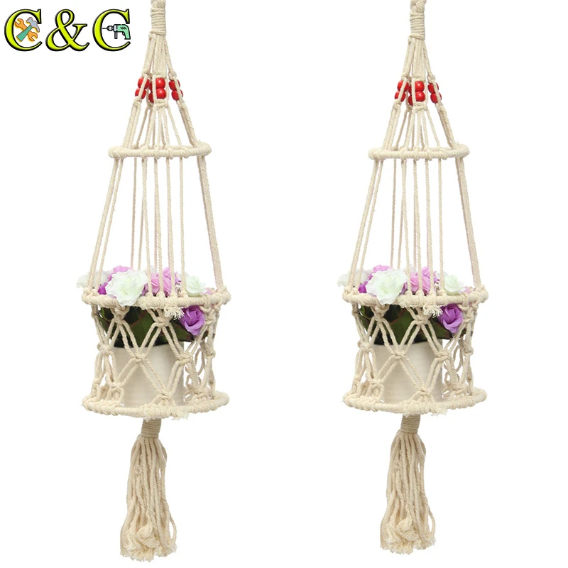 4 ножки кремово-белая джутовая растительная вешалка цветок/горшок держатель