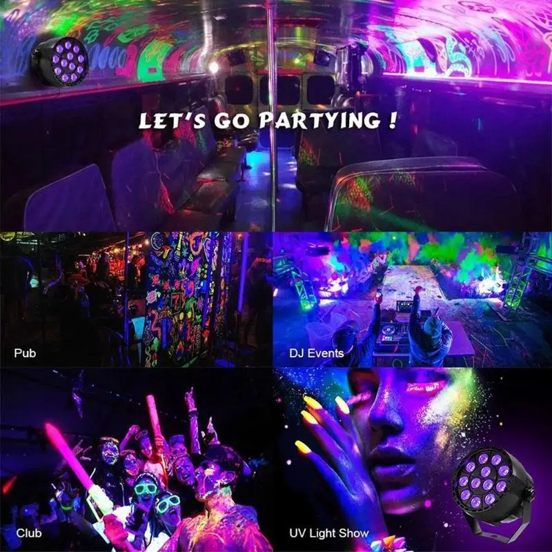 

LED DJ Disco Par Light 12leds UV Violet Black Laser Projector for Christmas Bar Wedding Home Party Decor Wall Washer Spot Lamp