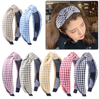 plaid wide headbands knot turban lattice headband hair band elastic hair accessories for women and girls