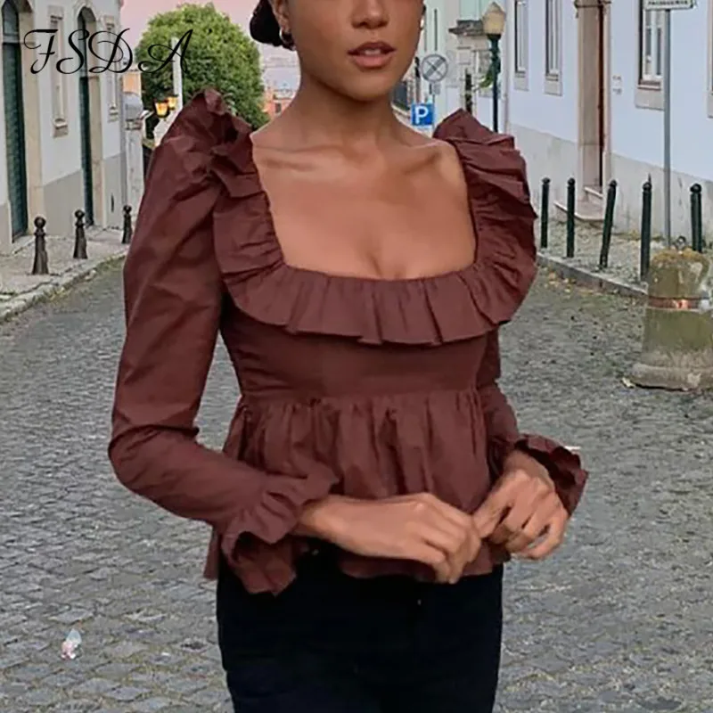 

Блузка женская с длинным рукавом, квадратным вырезом и открытой спиной