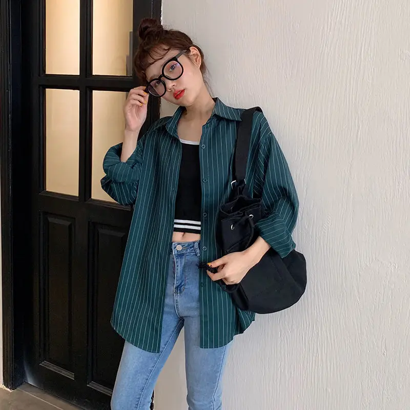 Женская свободная рубашка в полоску с длинным рукавом | одежда