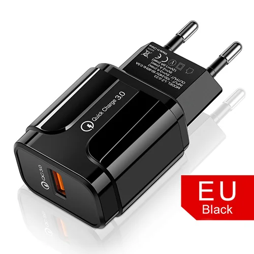EU Black YKZ USB зарядное устройство, зарядное устройство для мобильного телефона 18 Вт QC3.0 Быстрая зарядка EU US настенное зарядное устройство для iPhone samsung Xiaomi huawei телефонный адаптер - Тип штекера: EU Black