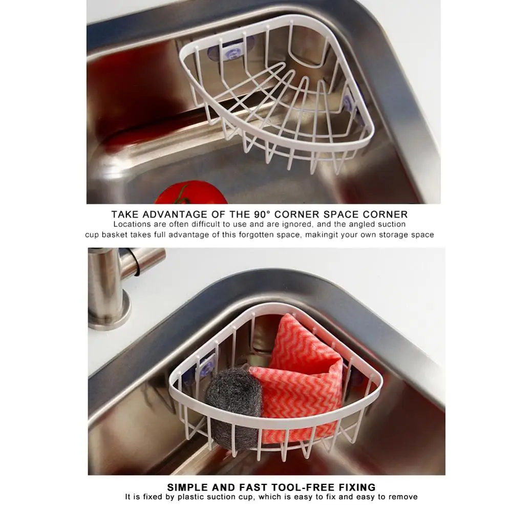 

Corner Shelf Kitchen Organizer Storage Holder Adhesive Suction Cup Organizer Rack for Kitchen Bathroom