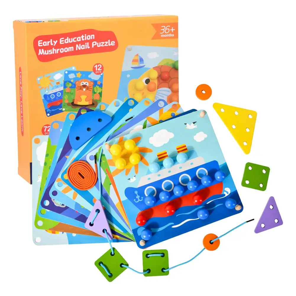 

Wooden Mushroom Nails Pegboard Jigsaw Puzzle Color Cognition Montessori Early Educational Toy For Children Color Match Game Toys