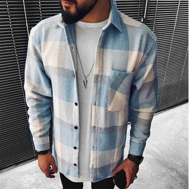 

2021 Men's Fashion Spring Plaid Casual Flannel Shirts Man Long Sleeve Fit Styles Men Jacket Cardigan Shirt