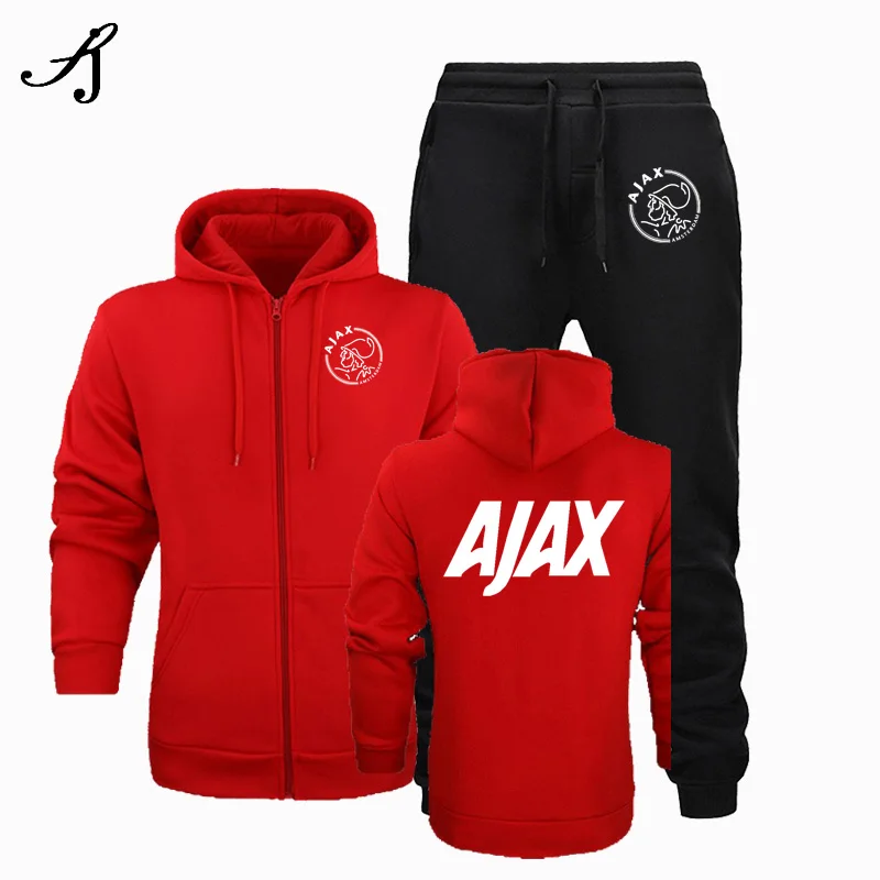 Новинка, модная спортивная одежда AJAX, толстовка с капюшоном, мужская спортивная одежда, два предмета, хлопок, флис, Толстая Толстовка с капюшоном+ штаны, спортивный костюм для мужчин