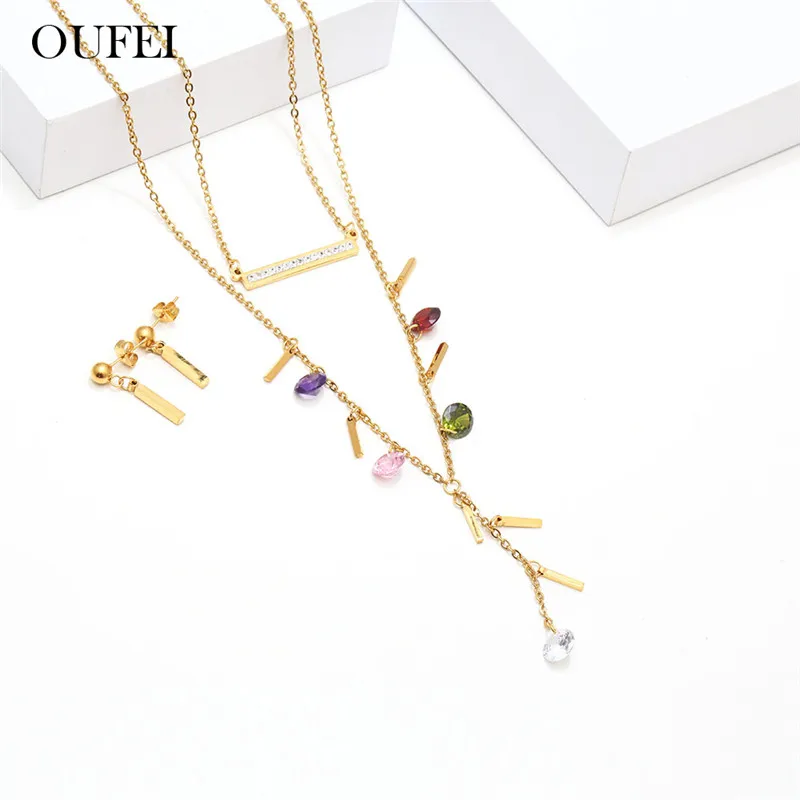 Комплект из колье и серёг OUFEI многослойного циркония нержавеющей стали |