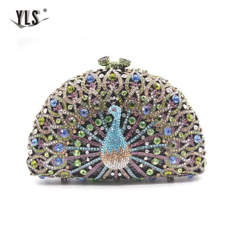 Серебряный Роскошный вечерний клатч в форме животного павлина Модный женский с