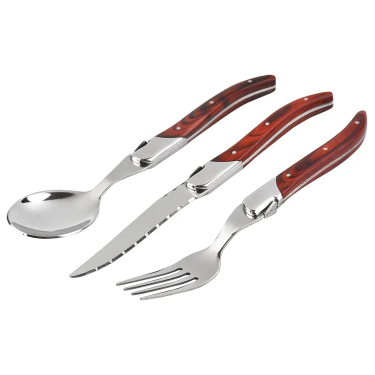 Jaswehome Laguiole Stainless Steel Cutlery Set Steak Knife Fork Spoon With Wood handle Flatware Tableware Kitchen Dinnerware Set