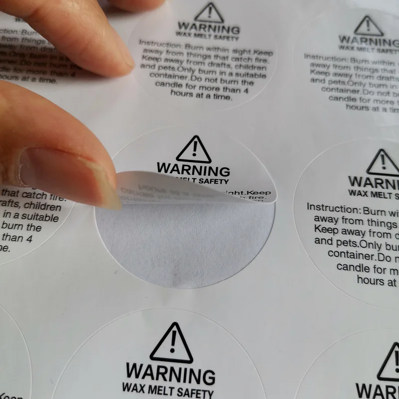 1.5 Inch Safety Label Waterproof Wax Melting Stickes Warning Candle Sticker Sheets Round Candle Jar Container Labels White Black