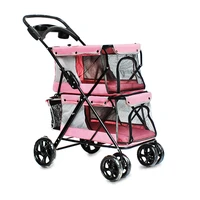 portable folding double layer pet stroller for 2 dogs with large space four wheeled double dog strollers sale outdoor travel