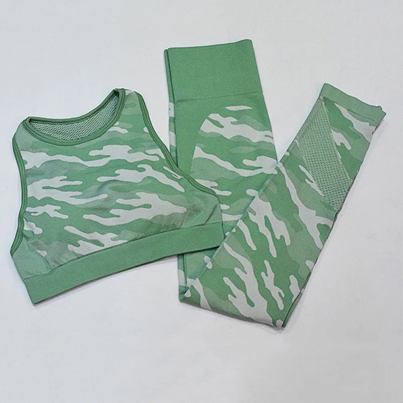 Бесшовные камуфляжные комплекты для йоги спортивный костюм женские трико с