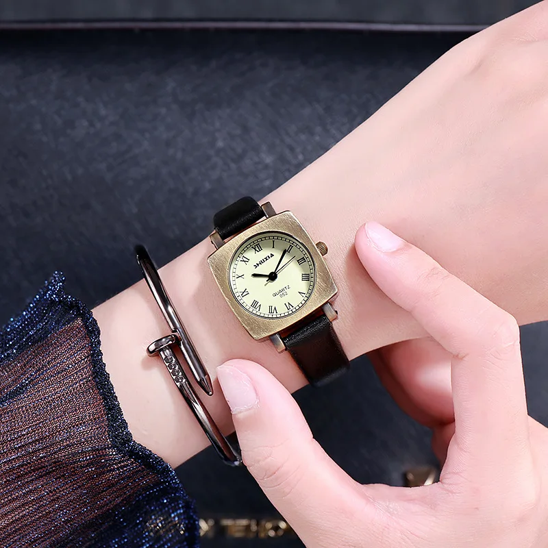 Часы наручные женские с бронзовым браслетом Роскошные Кварцевые квадратным