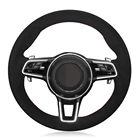 Чехол рулевого колеса автомобиля черная замша ручной работы сделай сам для Porsche Macan Panamera 2013-2019 Cayenne 2015-2019 718 911 2015-2019