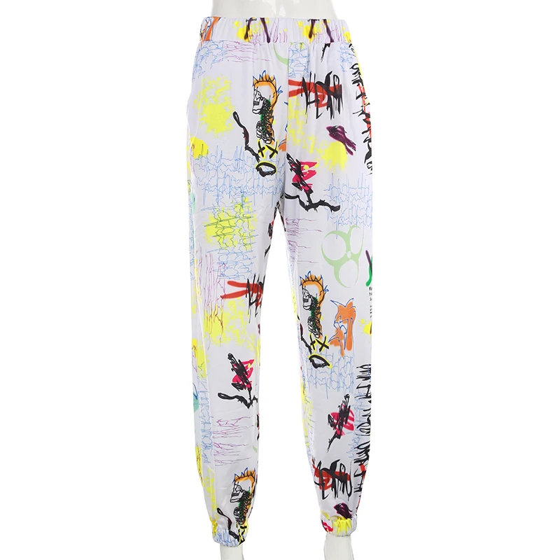 

2020 Graffiti Baggy Women Jogger Sweatpants Casual Elastic High Waist Running Trousers Female Hip Hop Streetwear Harem Pants