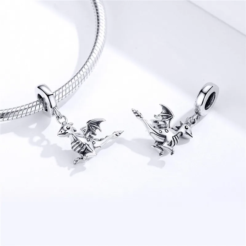 Браслет Pandora,, 925 пробы, серебряный, летающий дракон, амулеты, S925, милый, свирепый Орел, бисер, сделай сам, для изготовления ювелирных изделий