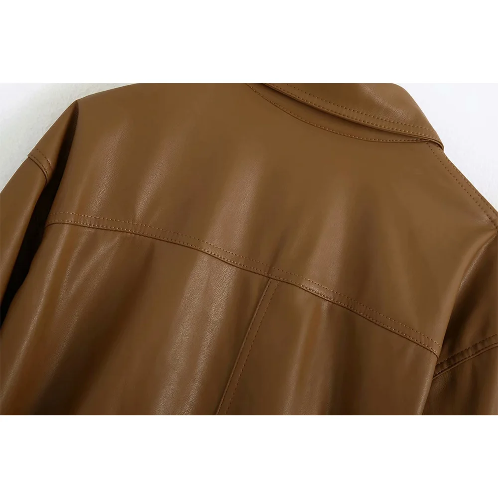 

2020 New Women jackets Faux Leather Belt Pockets Turn-down collar Long Sleeves Coat Casual Fashion women clothes