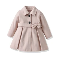 toddler girls fall winter woolen trench coat kids long sleeve buttons mid length outerwear with belt
