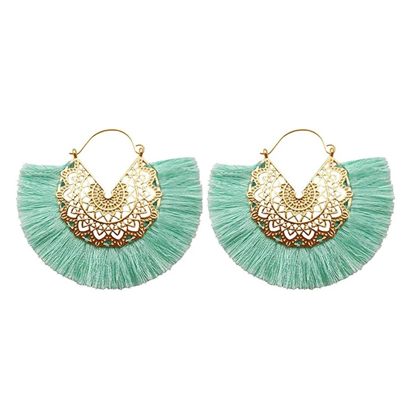 Mint Green Богемные веерообразные серьги с кисточками для женщин, женские висячие серьги ручной работы с бахромой, Винтажные висячие Висячие серьги, ювелирные изделия - Окраска металла: Mint Green