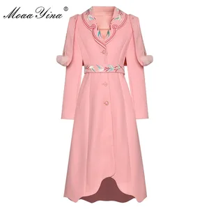 Модное дизайнерское шерстяное пальто MoaaYina, зимнее женское элегантное теплое пальто с длинным рукавом и вышивкой
