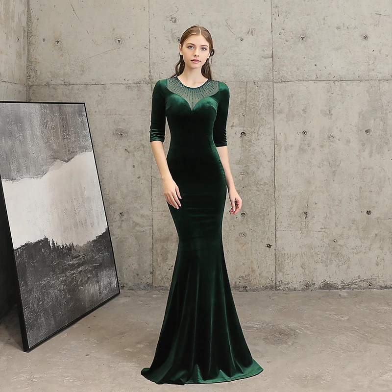 Luxury Evening Dresses Mesh backless Robe De Soiree Mermaid Dress Long Formal Elegant Mid Sleeve Cocktail Vestidos Gala | Свадьбы и