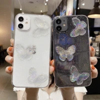 luxury simple 3d crystal butterfly laser design phone cover for iphone 11 12 13 pro max 7 8p xs xr clear women phone gel cases