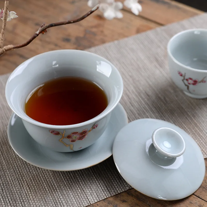 200 мл изысканный знаменитый чайный набор Guan kiln Gaiwan фарфоровых чайных чаш покрытая
