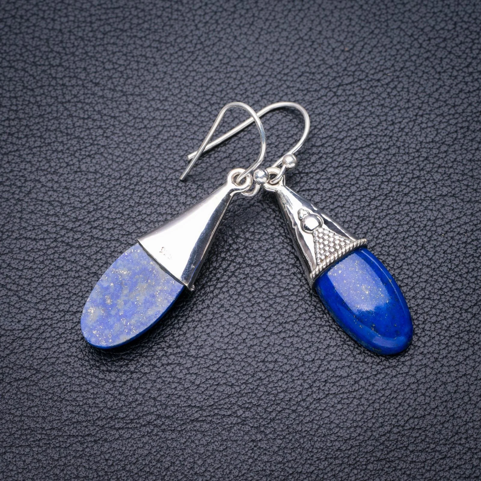 

StarGems Natural Lapiz Lazuli Handmade 925 Sterling Silver Earrings 1.75" E5339