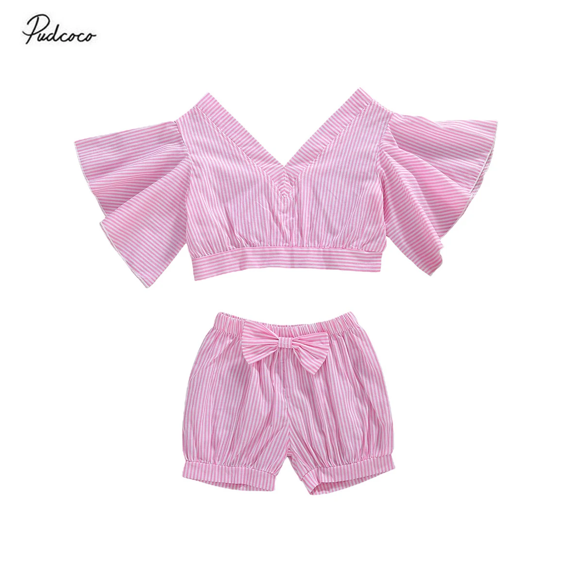 2020 летняя модная одежда для девочек с открытыми плечами Детская из двух