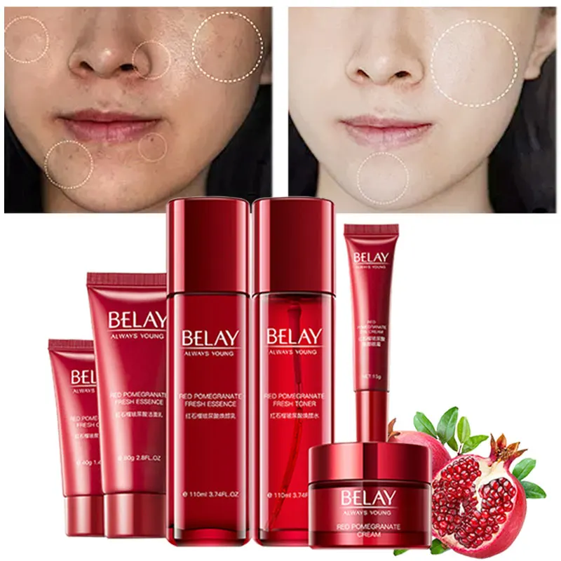 Red Pomegranate Face Set Moisturizing Nourish Oil Control Anti-aging Anthocyanin Hyaluronic Acid Unisex Skin Care Six-piece Set