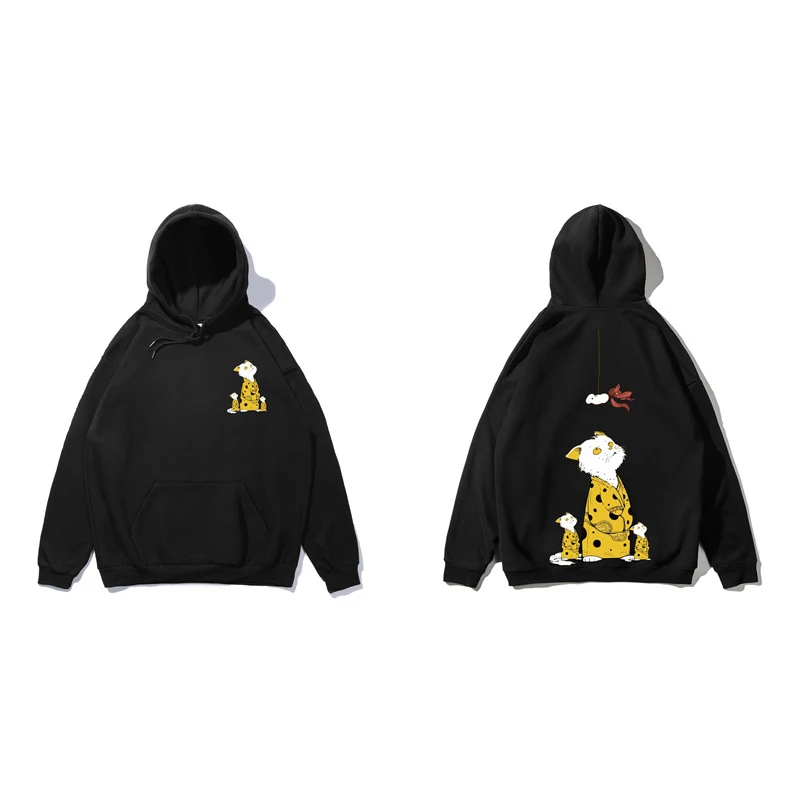

Fleece Autumn Anime Cats Fish Vintage Hip Hop Streetwear For Women Men Oversized Hoodie Thick Winter With Kangaroo Pocket