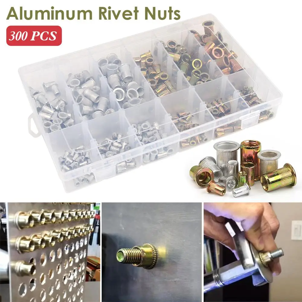 

Заклепки и гайки из нержавеющей стали, 300 шт., набор с плоской головкой, Резьбовая вставка, Колпачковая Гайка для заклепок, инструмент для зак...