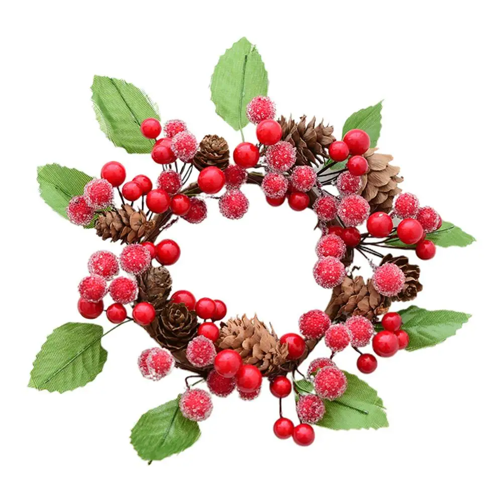 Red Christmas Wreath Pine Cone Rattan Christmas Door Decoration Bell Pendant Diy New Year Thanksgiving Christmas Wreath Decorations - Цвет: Red